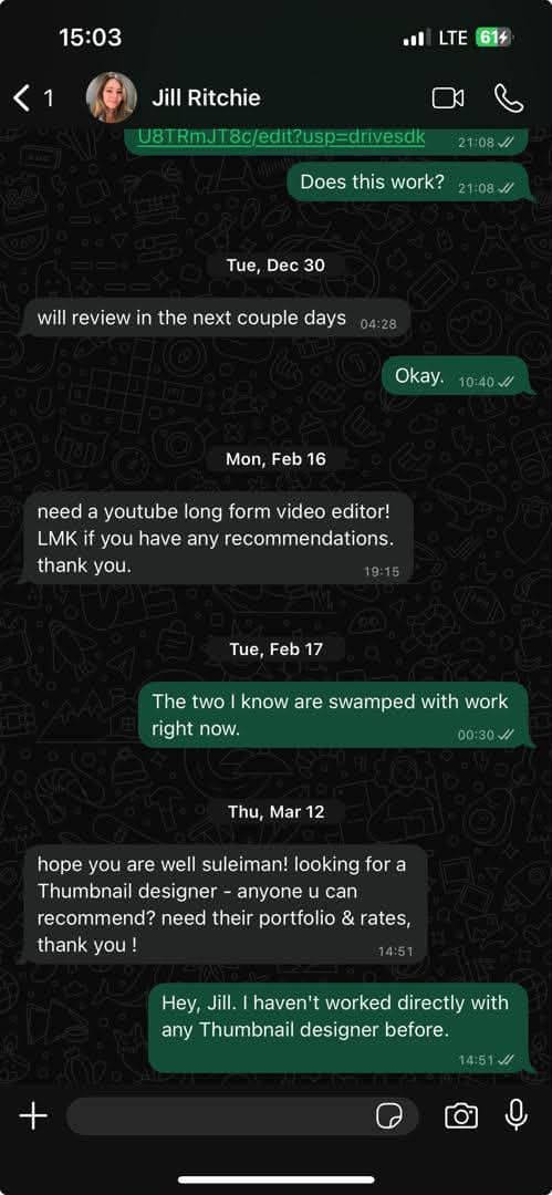 A client asking for recommendations for more scriptwriters